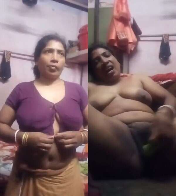 Unsatisfied horny saree aunty nude masturbating with cucumber